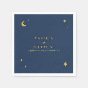 Navy Blue Gold Celestial Star Moon Simple Wedding Napkin