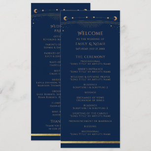 Navy Blue Gold Celestial Sun Moon Stars Wedding Program