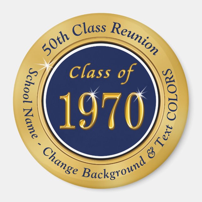 Navy Blue Gold Cheap 50 year Class Reunion Gifts Magnet (Front)