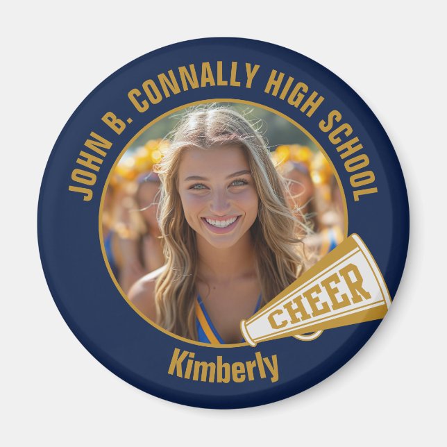 Navy Blue Gold Cheerleader Photo High School Magnet (Front)