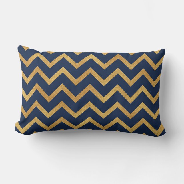 Navy Blue Gold Chevron Throw Pillow (Front)