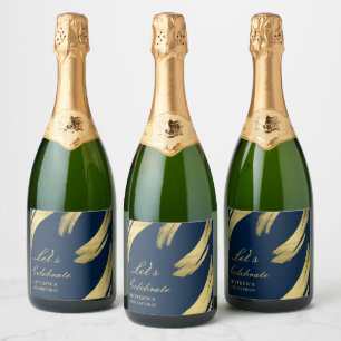 Navy Blue Gold Chic Elegant Champagne Sparkling Wine Label