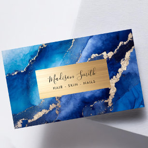Navy Blue Gold Chic Marble Agate Business Card