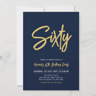Navy Blue & Gold   Chic Sixty 60th Birthday Party Invitation