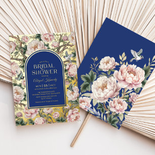 Navy Blue Gold Chinoiserie Flowers Bridal Shower