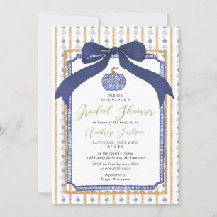 Navy Blue & Gold Chinoiserie Pumpkin Bridal Shower Invitation