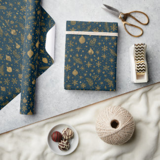 Navy Blue & Gold Christmas Wrapping Paper