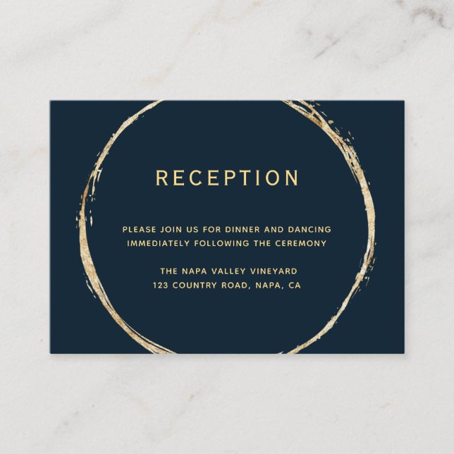 Navy Blue Gold Circle Wedding Reception Enclosure Card (Front)