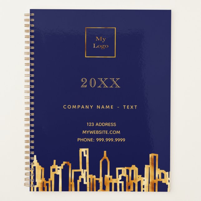 Navy blue gold city skyline business logo planner (Front)