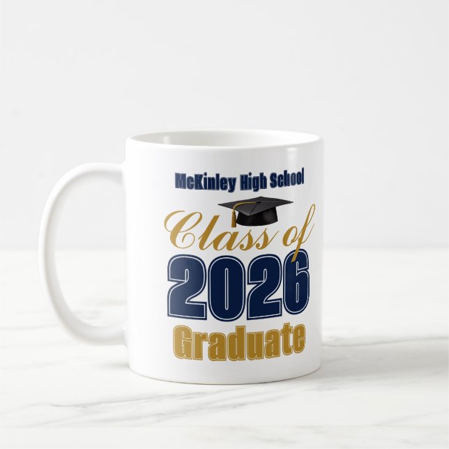 Navy Blue Gold Class of 2026 Graduation Coffee Mug (Left)