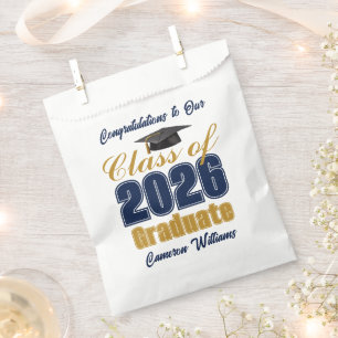 Navy Blue Gold Class of 2026 Graduation Party Favour Bag