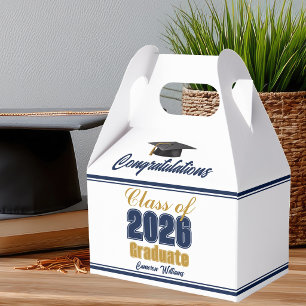 Navy Blue Gold Class of 2026 Graduation Party Favour Box