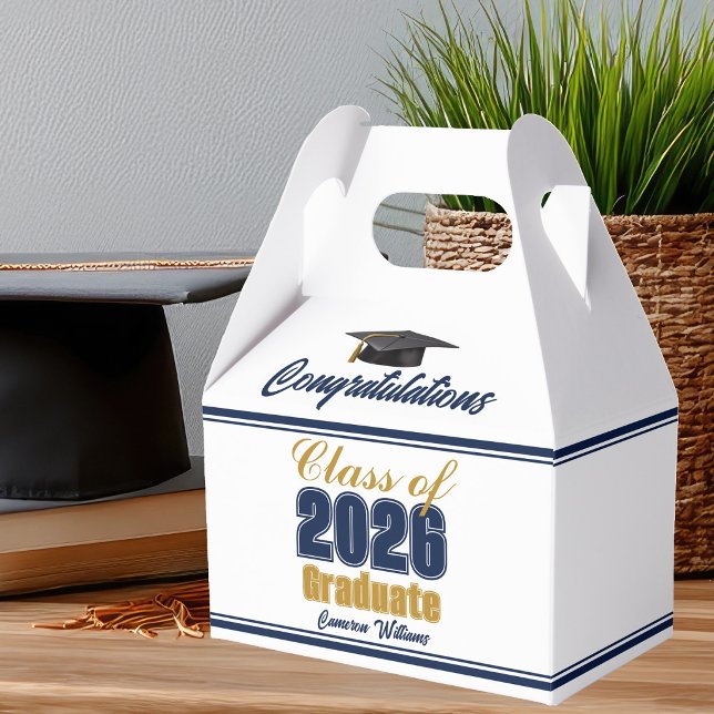 Navy Blue Gold Class of 2026 Graduation Party Favour Box (Creator Uploaded)