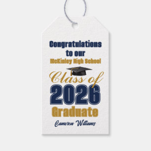 Navy Blue Gold Class of 2026 Graduation Party Gift Tags