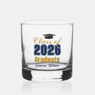 Navy Blue Gold Class of 2026 Graduation Whiskey Glass
