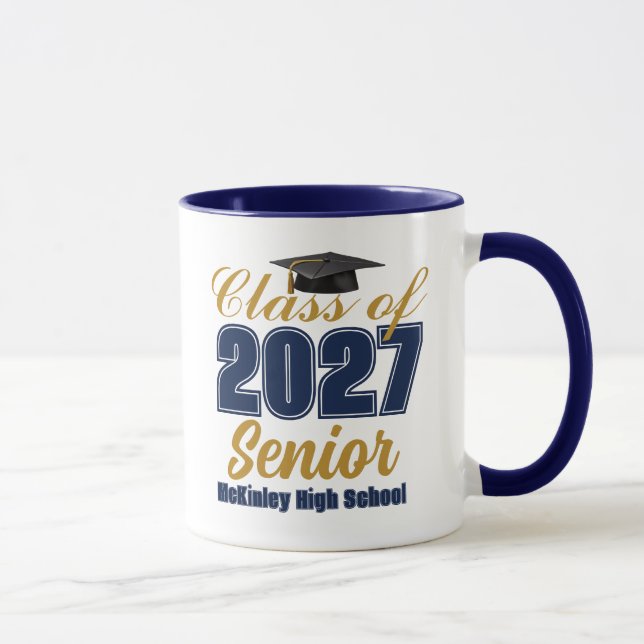 Navy Blue Gold Class of 2027 Senior Personalised Mug (Right)