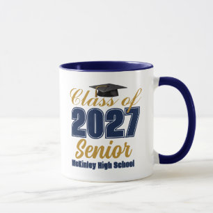 Navy Blue Gold Class of 2027 Senior Personalized Mug