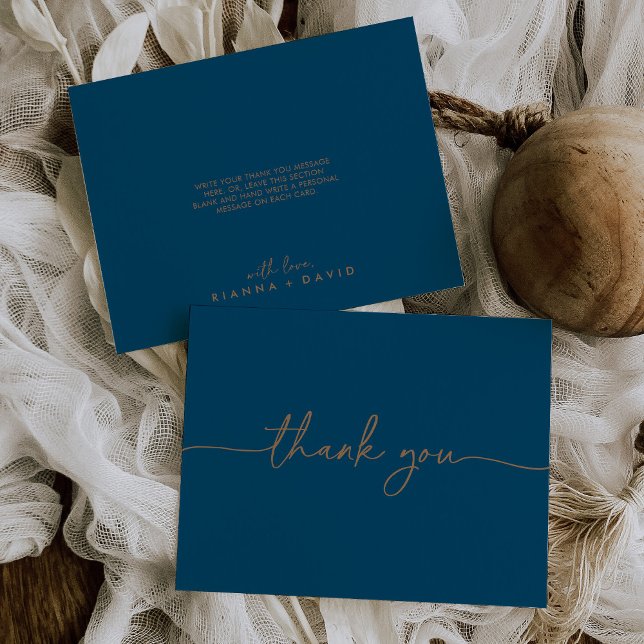 Navy Blue Gold Classic Flat Wedding Thank You Card (Creator Uploaded)