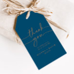 Navy Blue Gold Classic Wedding Thank You Gift Tags<br><div class="desc">These navy blue gold classic wedding thank you favour tags are perfect for a modern wedding reception. The simple and elegant design features classic and fancy script typography in gold. Personalise these tags with a short message, your names, and your wedding date. You can change the wording on these tags...</div>