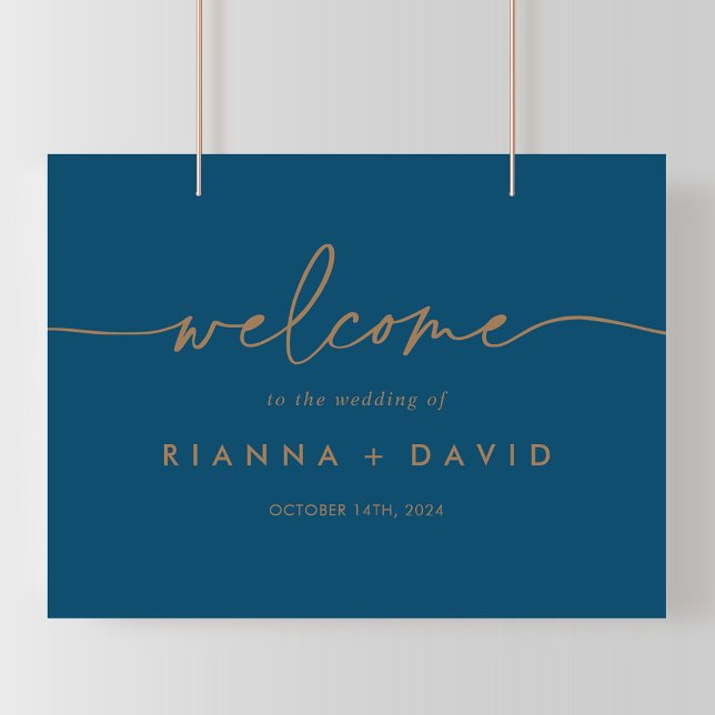 Navy Blue Gold Classic Wedding Welcome Sign (Creator Uploaded)