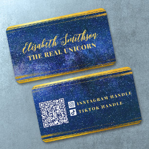 Navy Blue Gold Classy Elegant Feminine Celestial Business Card