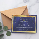 Navy blue gold confetti birthday save the date<br><div class="desc">A Save the Date card for a 50th (or any age) birthday party. A navy blue background. The blue colour is uneven. Decorated with golden confetti. The text: Save the Date is written with a large trendy hand lettered style script.</div>