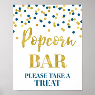 Navy Blue Gold Confetti Popcorn Bar Sign