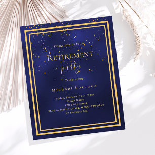 Navy blue gold confetti retirement invitation