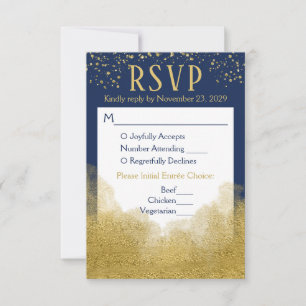Navy Blue Gold Confetti RSVP Wedding Response Meal