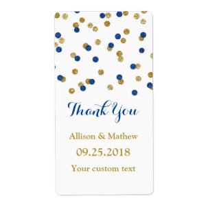 Navy Blue Gold Confetti Wedding Labels