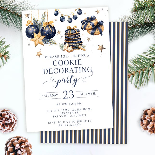 Navy blue gold cookie decorating party invitation (Creator Uploaded)