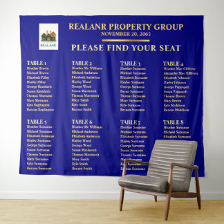 Navy blue Gold Corporate Seating Chart Logo Tapestry