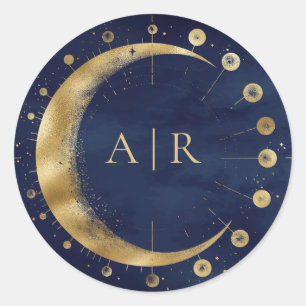 Navy Blue Gold Crescent Moon Wedding Envelope Seal