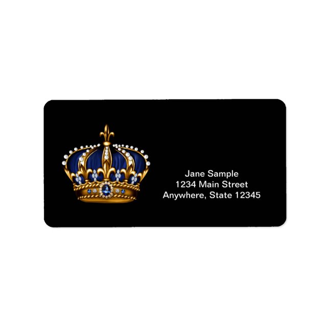 Navy Blue Gold Crown Prince Address Labels (Front)