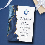 Navy Blue Gold Custom Bar Mitzvah Mazel Tov Card<br><div class="desc">Elegant navy blue and gold agate decorates the side of this modern Bar Mitzvah party congratulations card. Mazel Tov! Customise it under the Star of David. Perfect personalised greeting card for a chic,  stylish Jewish family celebrating a boy being called to the Torah.</div>