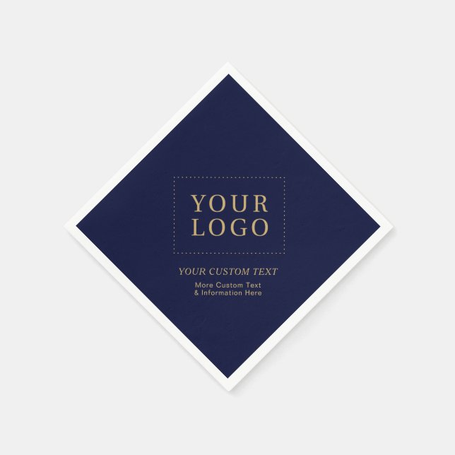 Navy Blue & Gold Custom Business Logo Promotional Napkin (Corner)