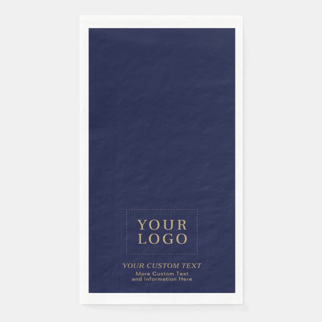Navy Blue & Gold Custom Business Logo Promotional Napkin (Front)