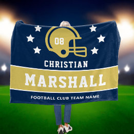 Navy Blue Gold Custom Football Name Fleece Blanket