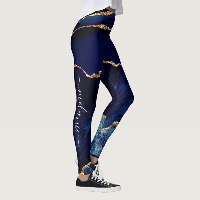 Navy Blue Gold Custom Letter and Name Leggings (Right)