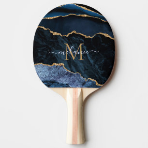 Navy Blue Gold Custom Letter Name Ping Pong Paddle