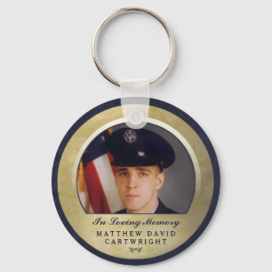 Navy Blue & Gold Custom Photo In Memory Key Chain