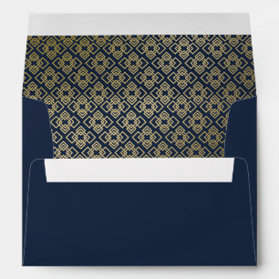 Navy Blue Gold Deco Geometric Return Address Envelope