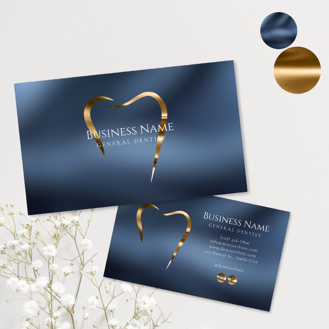 Navy Blue & Gold Dentist Business Card (Creator Uploaded)