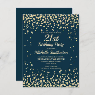 Navy Blue Gold Diamond Glitter Women 21st Birthday Card
