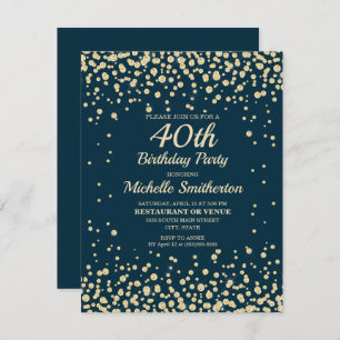 Navy Blue Gold Diamond Glitter Women 40th Birthday Card