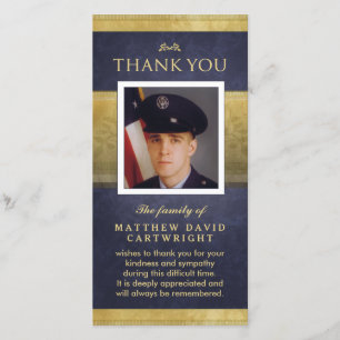 Navy Blue & Gold Elegance Thank You Memorial Card