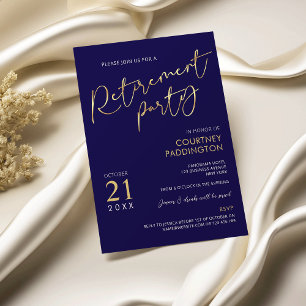 Navy Blue & Gold Elegant Classic Retirement Party Invitation
