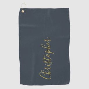 Navy Blue Gold Elegant Custom Name Minimalist Men Golf Towel