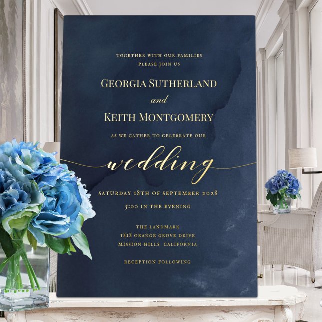 Navy Blue & Gold Elegant Wedding Foil Invitation (Creator Uploaded)