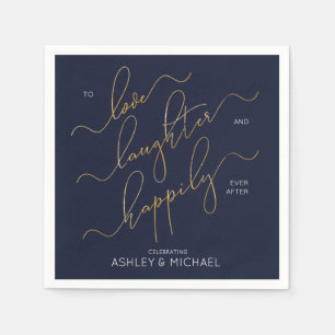Navy Blue Gold Engagement Party Happily Ever After Napkin